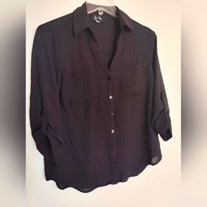 Black button-up sheer blouse size small